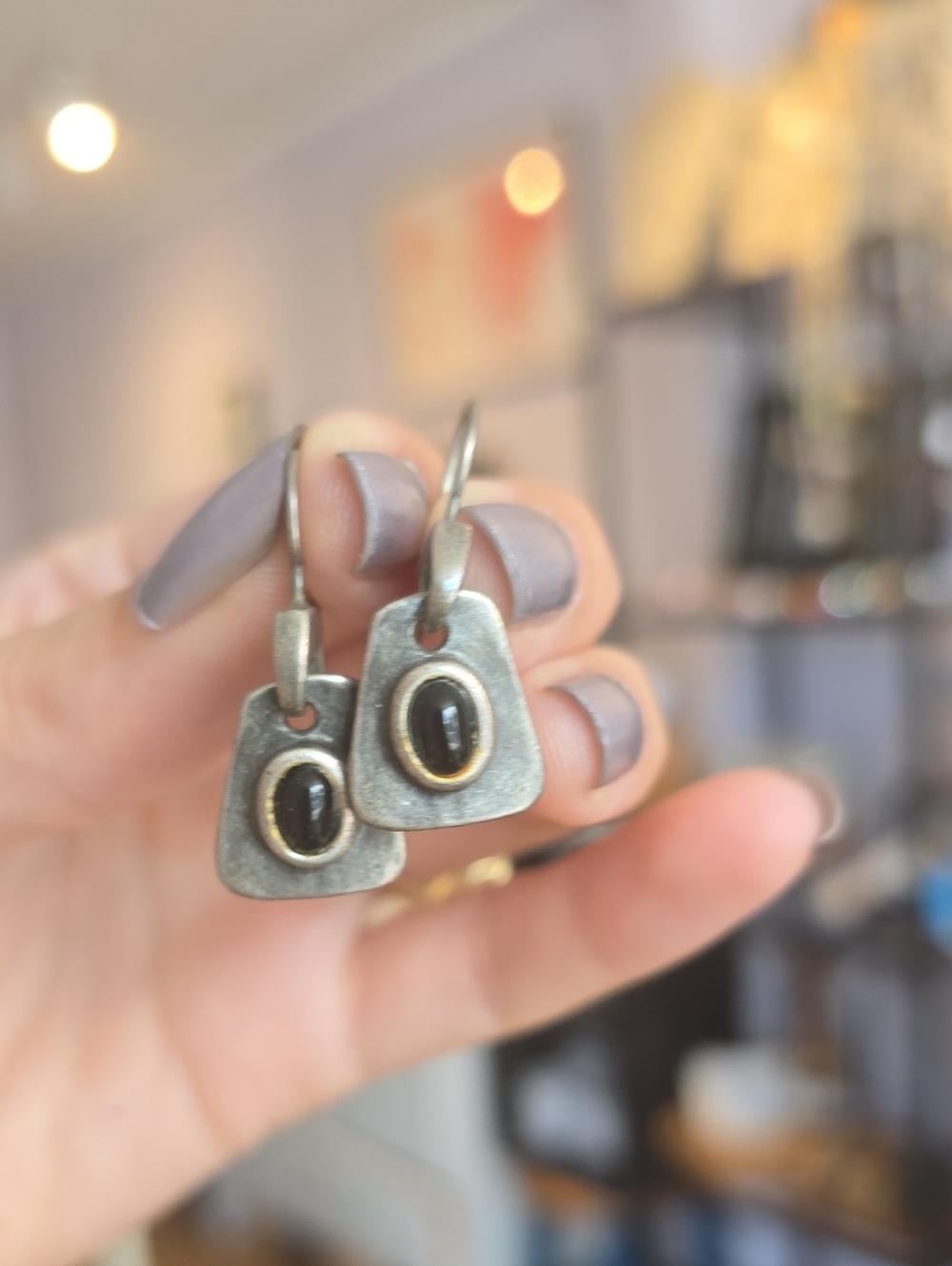 VTG Silver Black Onyx Drop Earrings